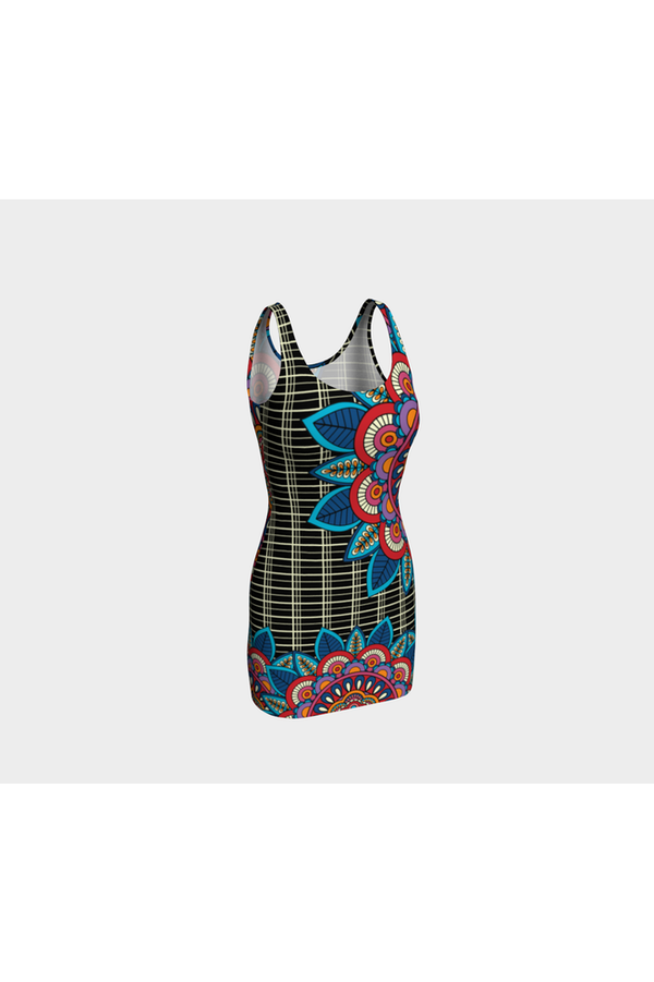 Colorful Floral Lattice Bodycon Dress - Objet D'Art