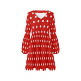 wild flower red polka dots V-Neck Loose Fit Dress (Model D62) - Objet D'Art