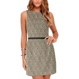 light brown greek key print 78 Eos Women's Sleeveless Dress (Model D01) - Objet D'Art
