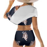 cheribum navy sky print Women's Ruffle Off Shoulder Bikini Swimsuit (Model S45) - Objet D'Art