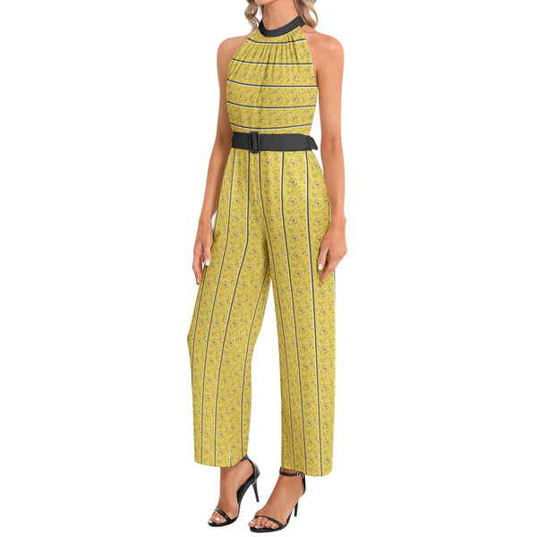 Halter Neck Buckle Belted Jumpsuit - Objet D'Art
