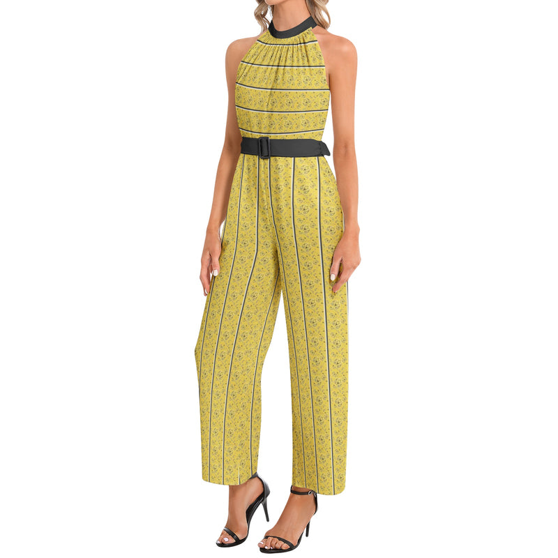 Halter Neck Buckle Belted Jumpsuit - Objet D'Art