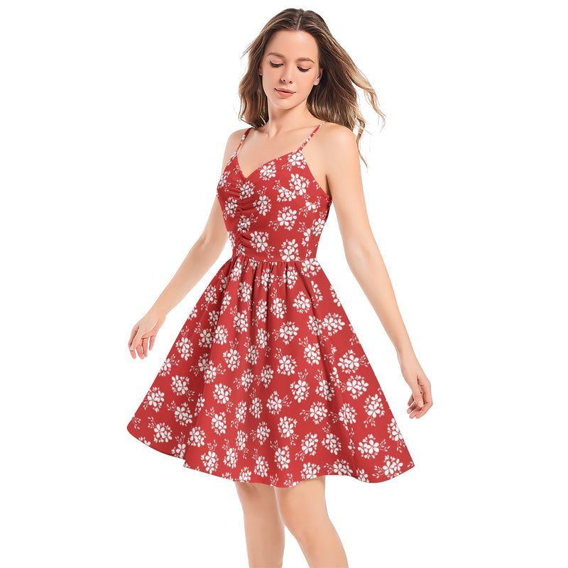 White Floral Silhouettes on White Spaghetti Strap Sleeveless Summer Beach Dress - Objet D'Art