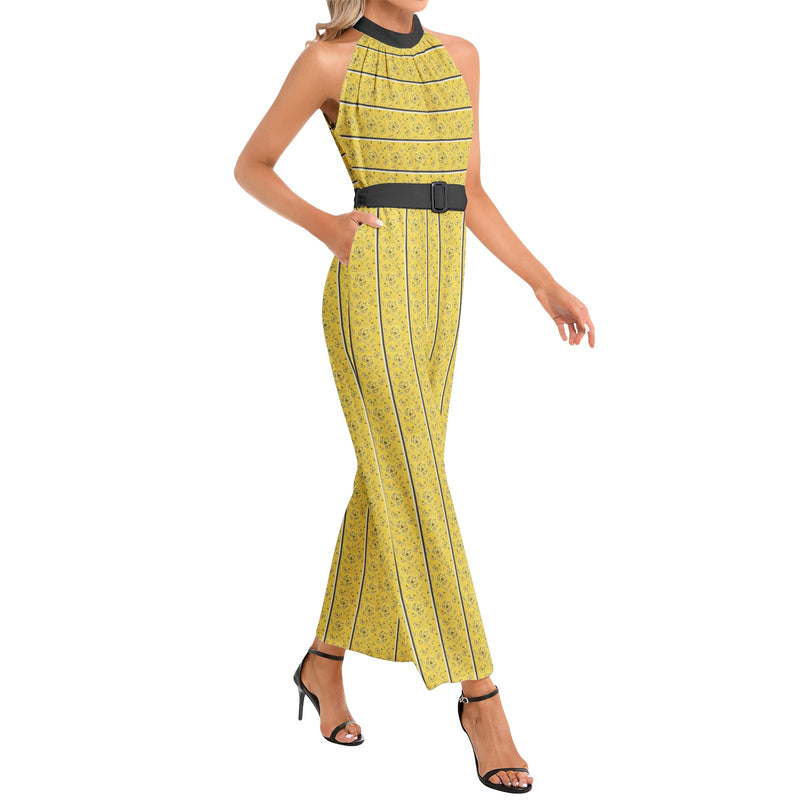 Halter Neck Buckle Belted Jumpsuit - Objet D'Art
