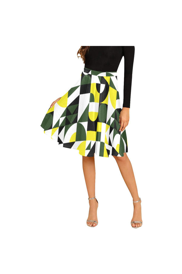 Green Abstract Melete Pleated Midi Skirt - Objet D'Art