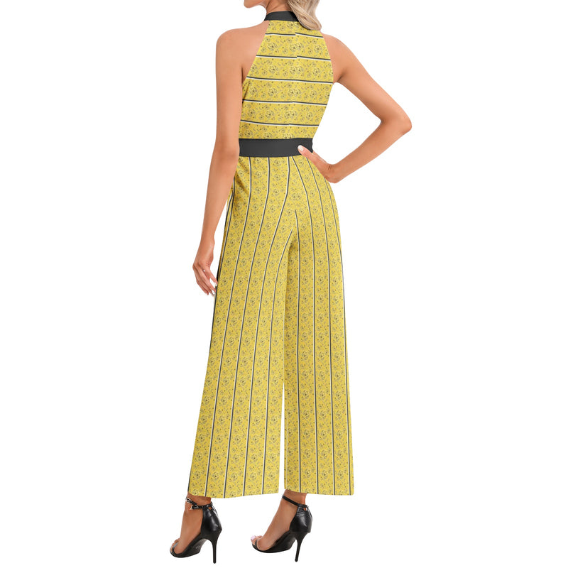 Halter Neck Buckle Belted Jumpsuit - Objet D'Art