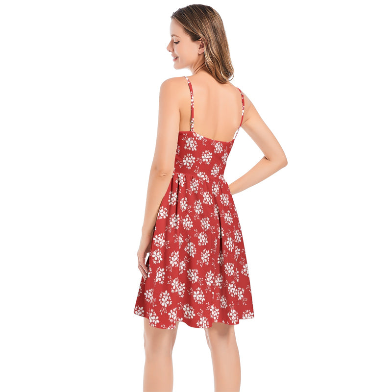 White Floral Silhouettes on White Spaghetti Strap Sleeveless Summer Beach Dress - Objet D'Art