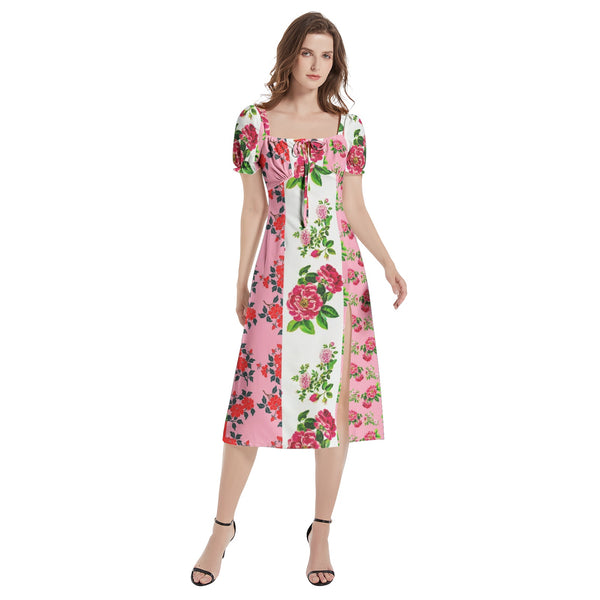 Puff Sleeve Split Thigh Midi Dress - Objet D'Art