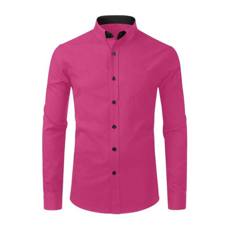 Peacock Pink Men's All Over Print Casual Dress Shirt - Objet D'Art