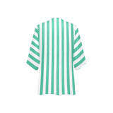 mint green striped print Women's Kimono Chiffon Cover Up (Model H51) - Objet D'Art