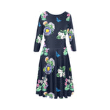 floral blue print 5 Tethys Half-Sleeve Skater Dress(Model D20) - Objet D'Art