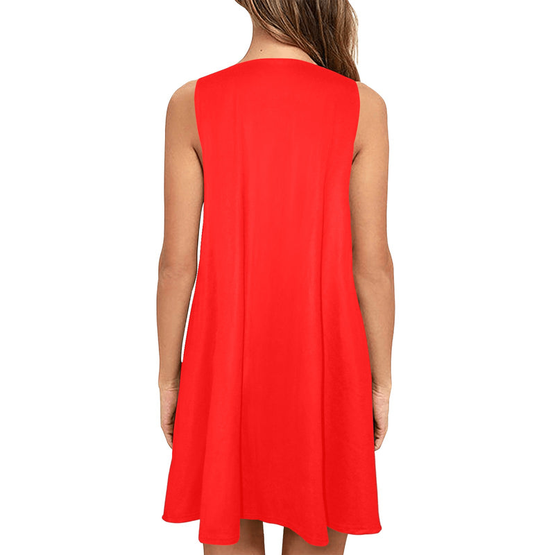 pure red print Sleeveless A-Line Pocket Dress (Model D57) - Objet D'Art
