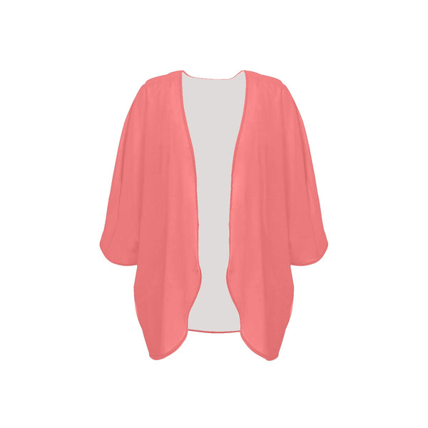 salmon solid one Women's Kimono Chiffon Cover Up (Model H51) - Objet D'Art