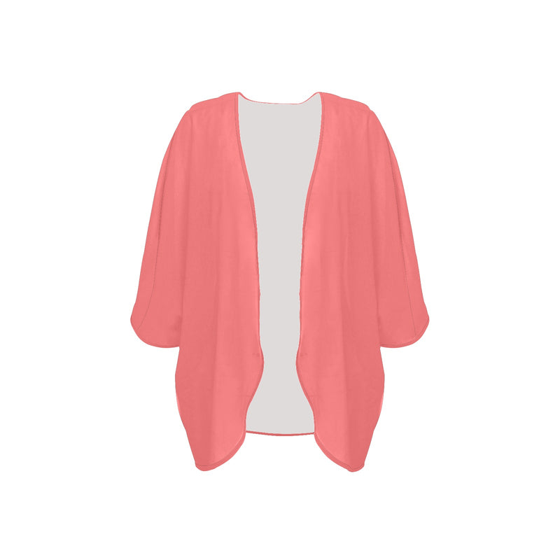 salmon solid one Women's Kimono Chiffon Cover Up (Model H51) - Objet D'Art