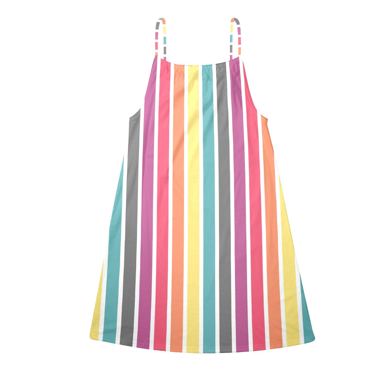 spectral striped Drawstring Neck Sleeveless Dress (Model D68) - Objet D'Art