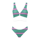 mint green micro striped print 67A Cross String Bikini Set (Model S29) - Objet D'Art
