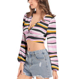 Women's Deep V-Neck Lantern Sleeve Crop Top - Objet D'Art