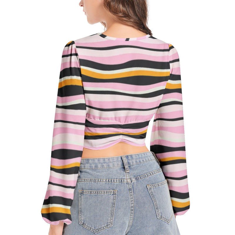 Women's Deep V-Neck Lantern Sleeve Crop Top - Objet D'Art