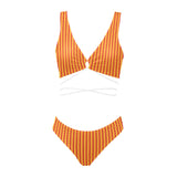 mandala striped red yellow orange Cross String Bikini Set (Model S29) - Objet D'Art