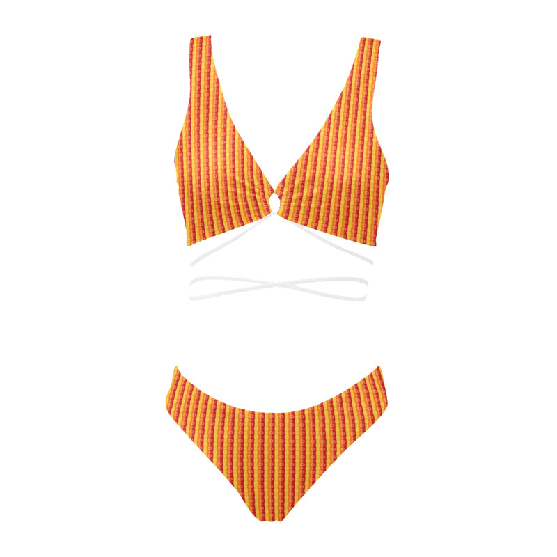 mandala striped red yellow orange Cross String Bikini Set (Model S29) - Objet D'Art