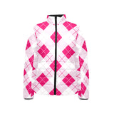 Innuendos of Pink Argyle Women's Stand Collar Padded Jacket - Objet D'Art