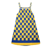 barbados striped checkered trident Drawstring Neck Sleeveless Dress (Model D68) - Objet D'Art