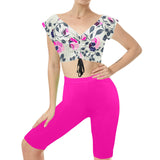 fuchsia solid print 6Q Women's Crop Top Yoga Set - Objet D'Art