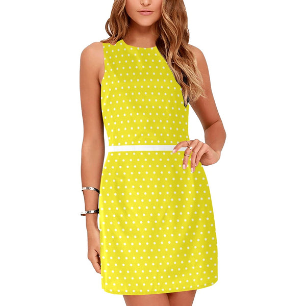 sunshine polka dots Eos Women's Sleeveless Dress (Model D01) - Objet D'Art