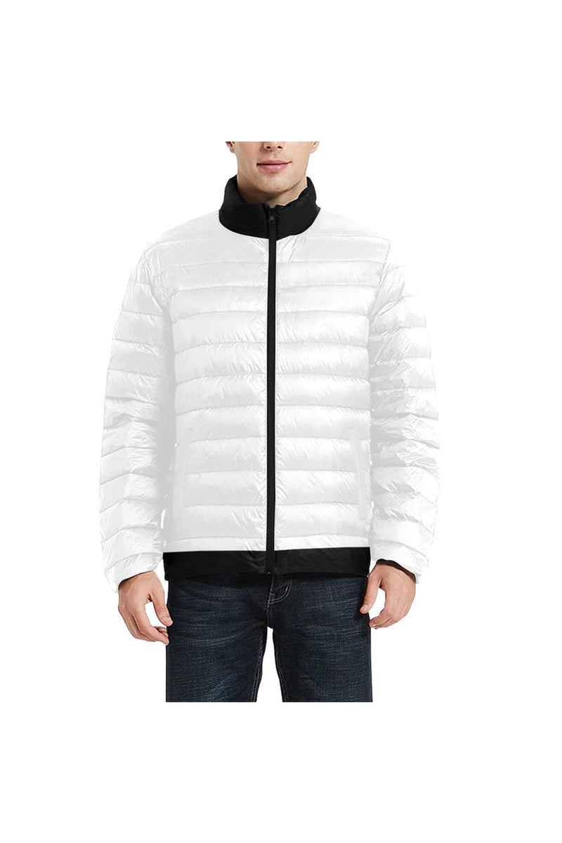 Black Accented White Stand Collar Padded Jacket - Objet D'Art