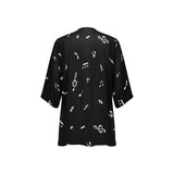 musical note blouse white on black Women's Kimono Chiffon Cover Up (Model H51)