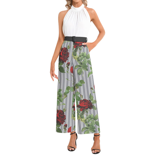 Halter Neck Buckle Belted Jumpsuit - Objet D'Art