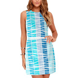 blue wave tiger stripes dress print Eos Women's Sleeveless Dress (Model D01) - Objet D'Art