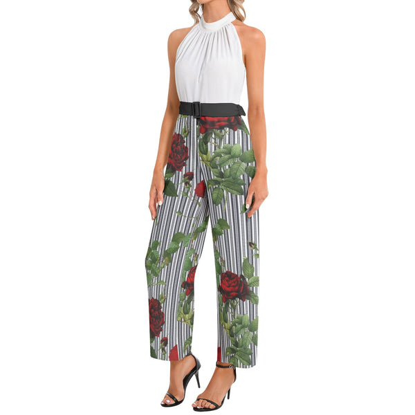 Halter Neck Buckle Belted Jumpsuit - Objet D'Art