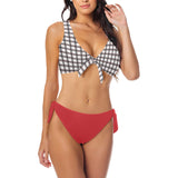 crimson solid print 2 Bow Tie Front Bikini Swimsuit (Model S38) - Objet D'Art