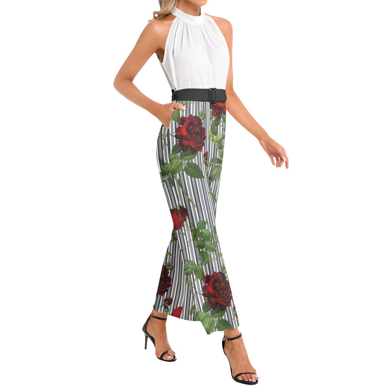 Halter Neck Buckle Belted Jumpsuit - Objet D'Art