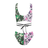 green rose print 2 Cross String Bikini Set (Model S29) - Objet D'Art