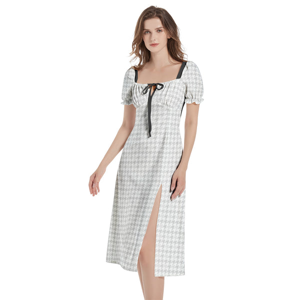 Puff Sleeve Split Thigh Midi Dress - Objet D'Art