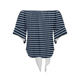 blue white print 2A Off Shoulder Knot Front Blouse (Model T71) - Objet D'Art