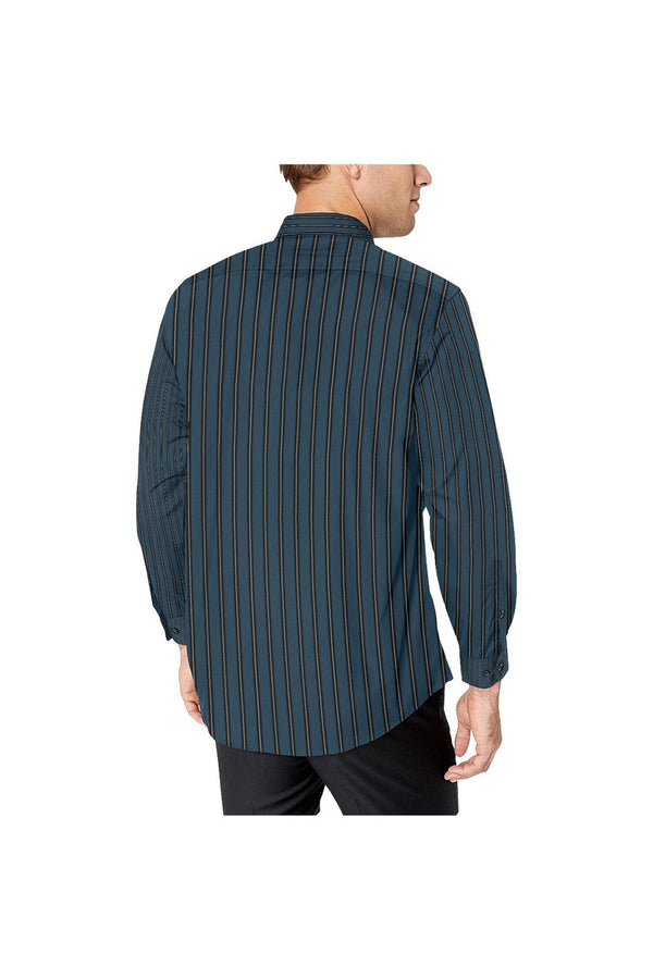 Blue and Black Stripe Men's All Over Print Casual Dress Shirt - Objet D'Art Online Retail Store