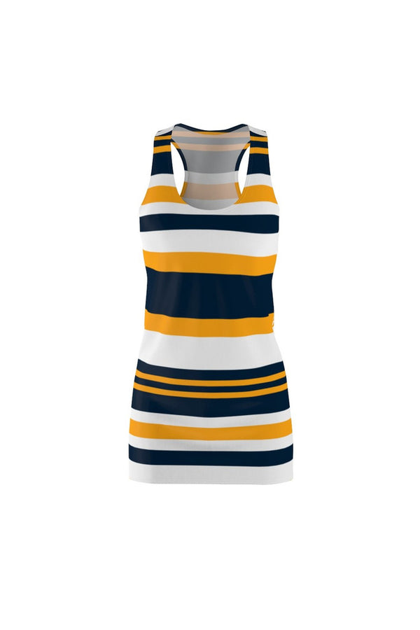 Blue & Gold Stripes Women's Sew Racerback Dress - Objet D'Art