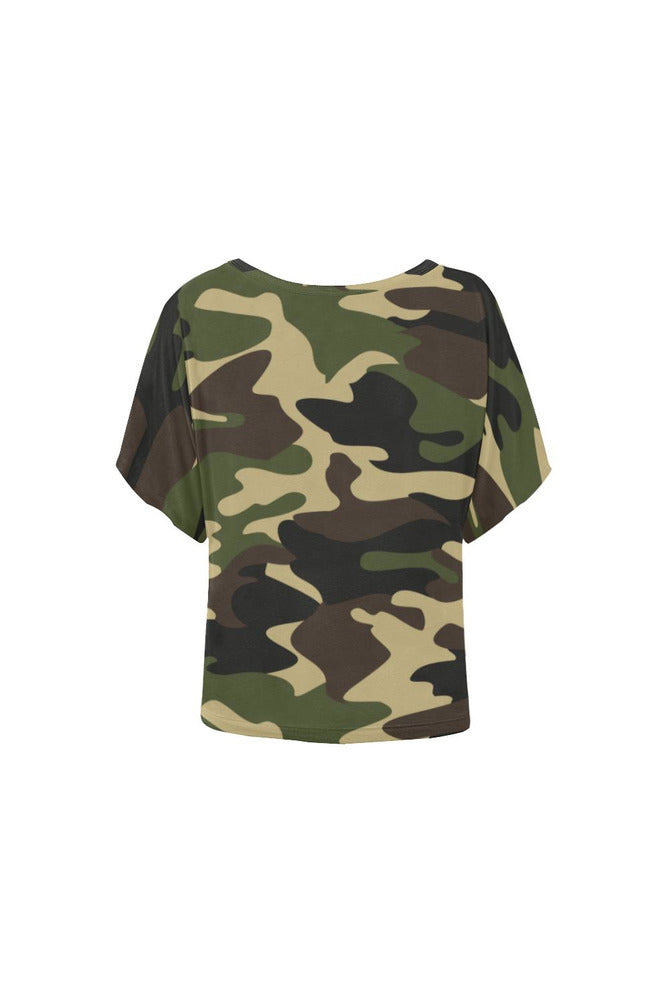 Woodland Camouflage Women's Batwing-Sleeved Blouse T shirt (Model T44) - Objet D'Art