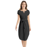 Black Notched Neck Belted Dress - Objet D'Art