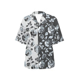 selenium gray print 2 All Over Print Hawaiian Shirt for Women (Model T58) - Objet D'Art