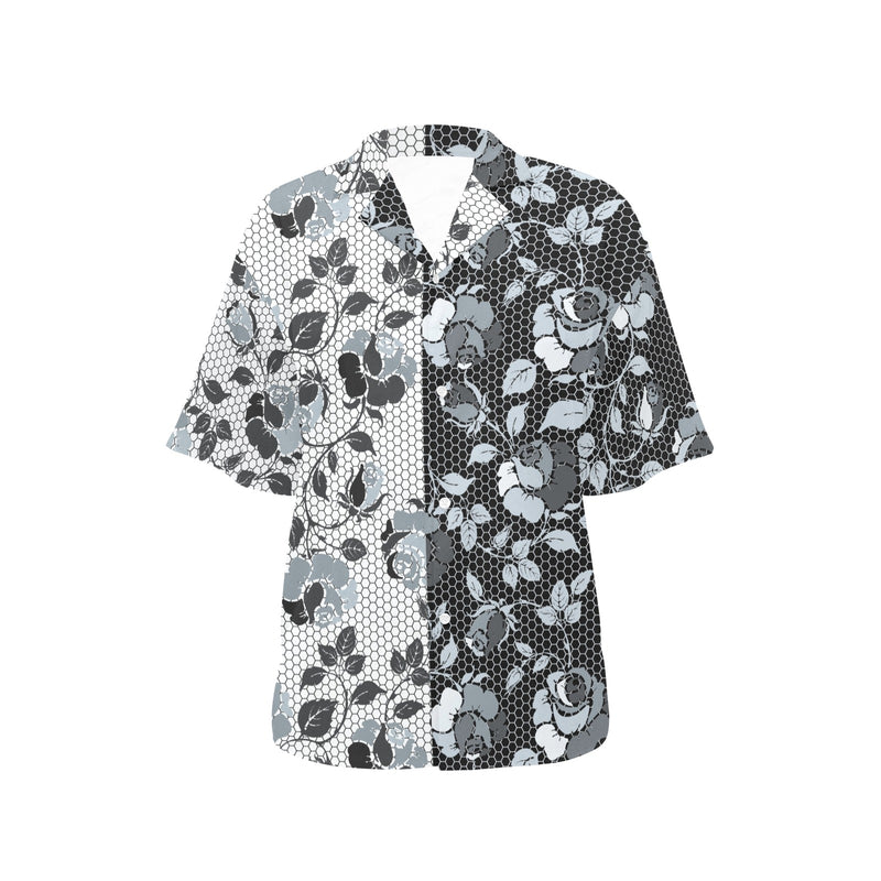 selenium gray print 2 All Over Print Hawaiian Shirt for Women (Model T58) - Objet D'Art