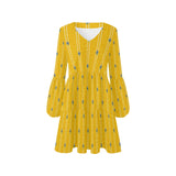 TURMERIC striped floral print V-Neck Loose Fit Dress (Model D62) - Objet D'Art