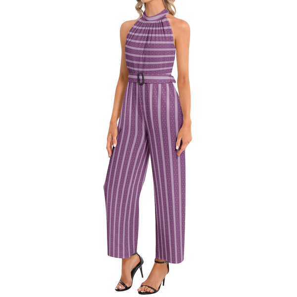Halter Neck Buckle Belted Jumpsuit - Objet D'Art