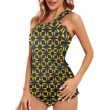 squ tri print Women's One Shoulder Backless Swimsuit (Model S44) - Objet D'Art