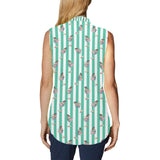 looking at you print 2 Women's Bow Tie V-Neck Sleeveless Shirt (Model T69) - Objet D'Art