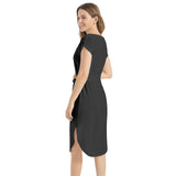 Black Notched Neck Belted Dress - Objet D'Art