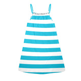 blue white striped 1A Drawstring Neck Sleeveless Dress (Model D68) - Objet D'Art